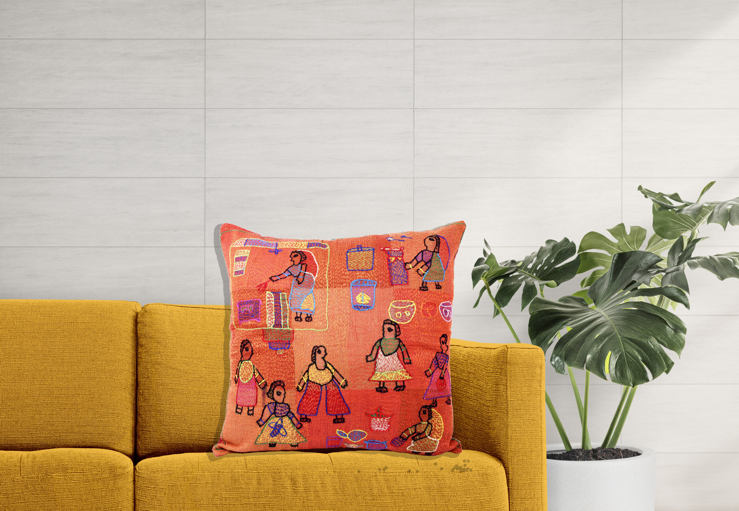 Handcrafted Sujani Cushion Cover (Cotton) - 16"x16" Inches