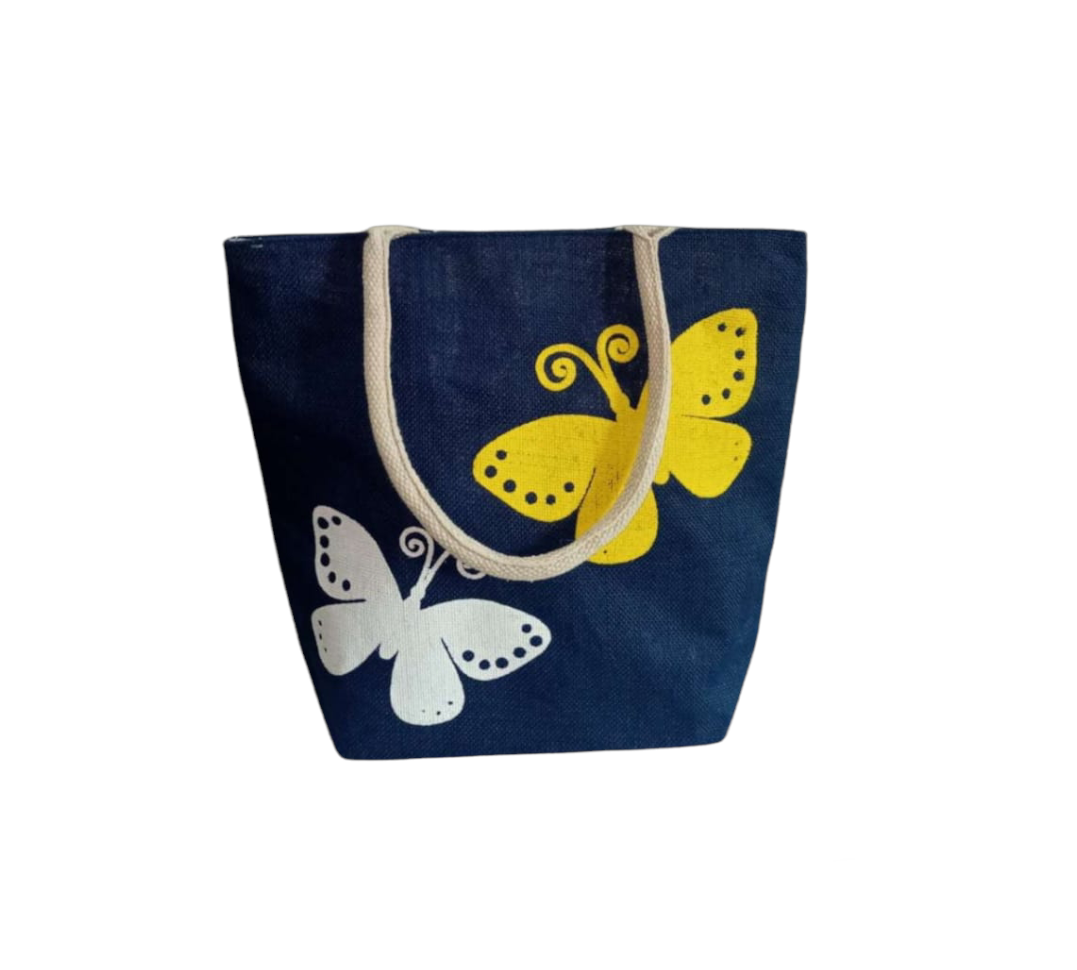 Butterfly Shoulder Jute Bag Blue